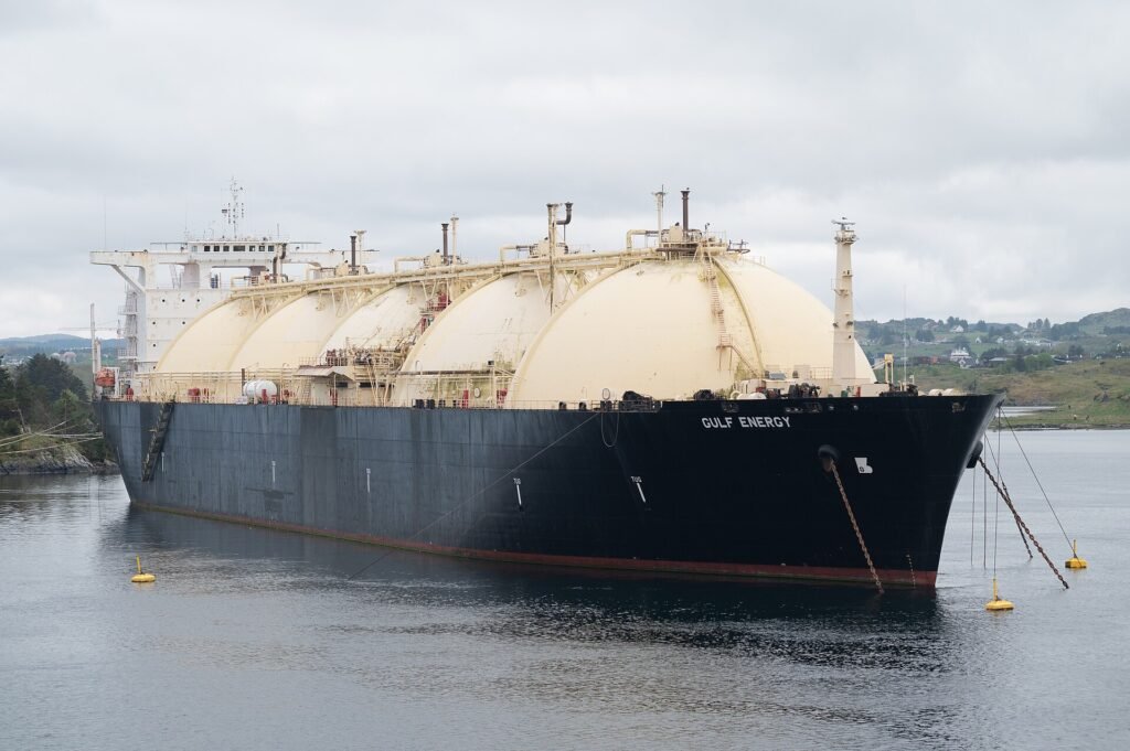 LNG tanker GULF ENERGY at anchor in Norwegian strait
