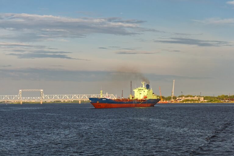 Russian oil tanker Varzuga on Northern Dvina River in Arkhangelsk