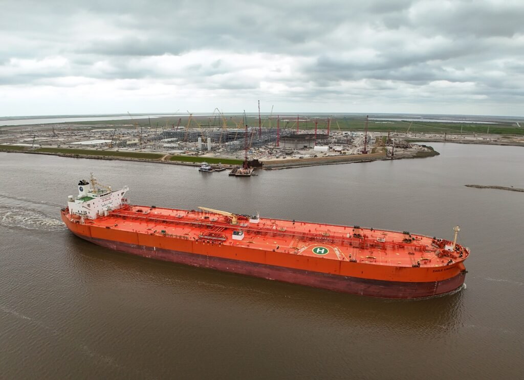 Crude oil tanker at port, illustrating oil import operations and refining industry