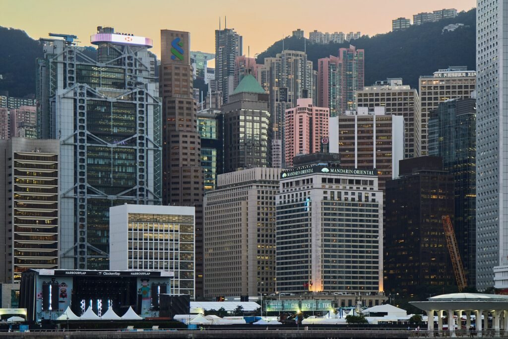 Hong Kong Island skyline featuring HSBC Main Building with Central waterfront