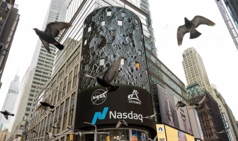 Nasdaq building in Times Square symbolizing tech market movement