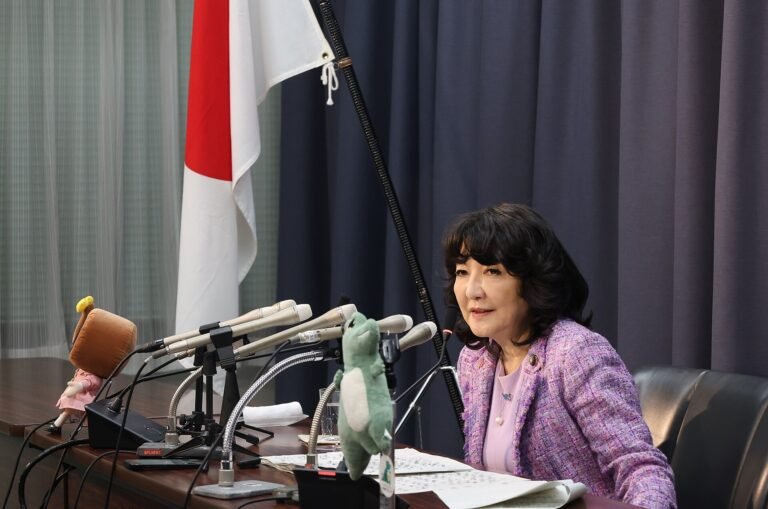 Japanese Finance Minister Satsuki Katayama speaking at a press conference