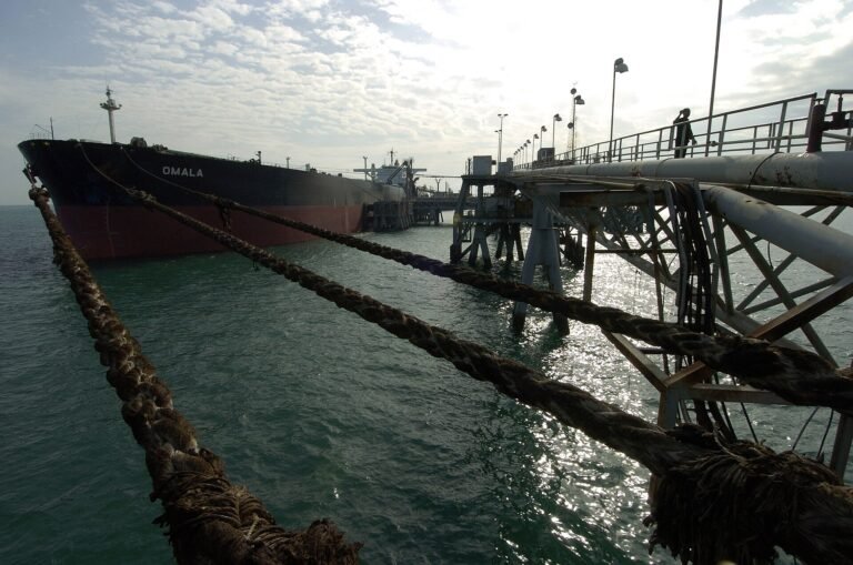 Oil tanker loading crude oil at Al Basrah Oil Terminal in Persian Gulf